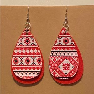 Handmade Faux Leather Earrings- Red & White